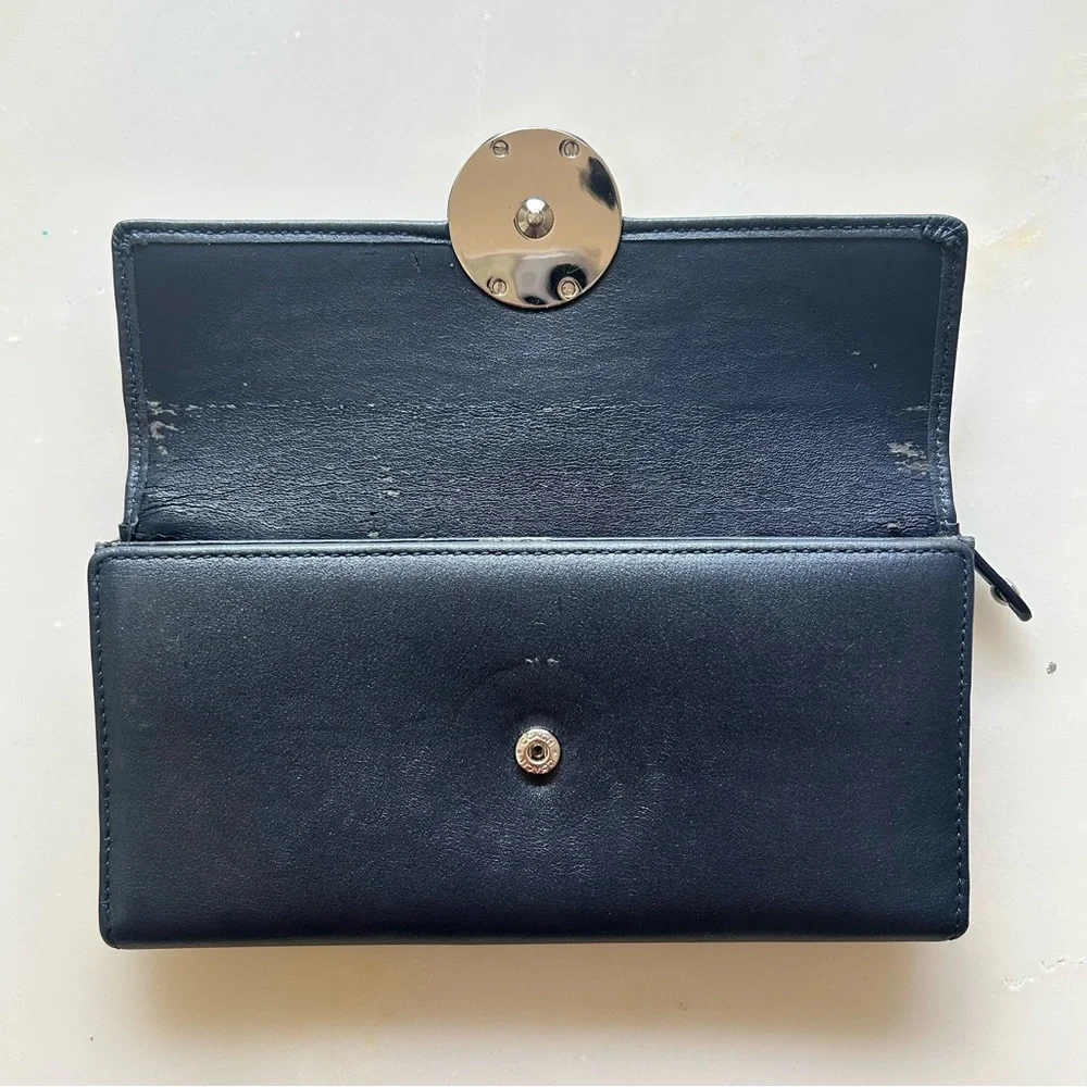 Vintage Y2K Coach Alexandra Leather Slim Envelope Wallet Silver Logo Navy Blue
